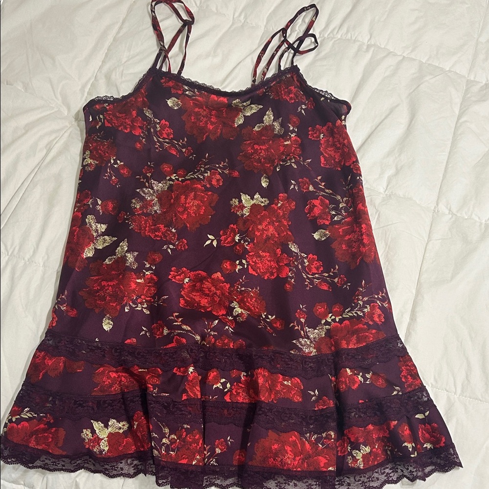 Free People Floral Red and Black Dress